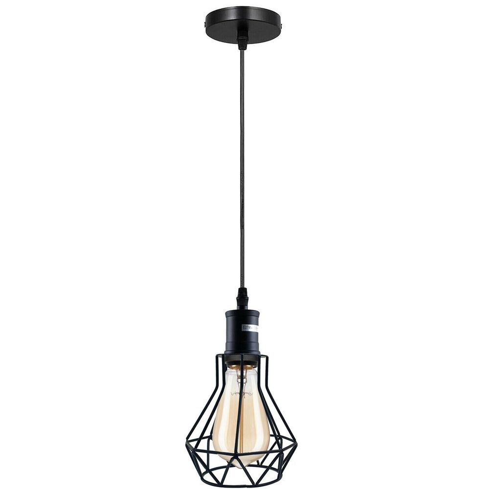 Industrial E27 Black Light Ceiling Pendant Light Cage Hanging Lampshade Fitting Kit