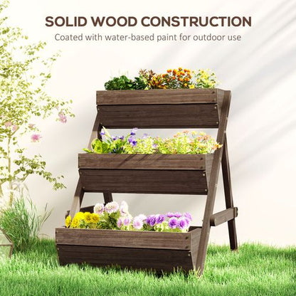 Outsunny 3 Tier Raised Garden Bed Wooden Elevated Planter Box Kit, Tan