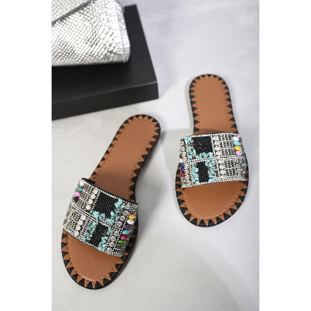 Open Toe Jewelled Flat Sandals
