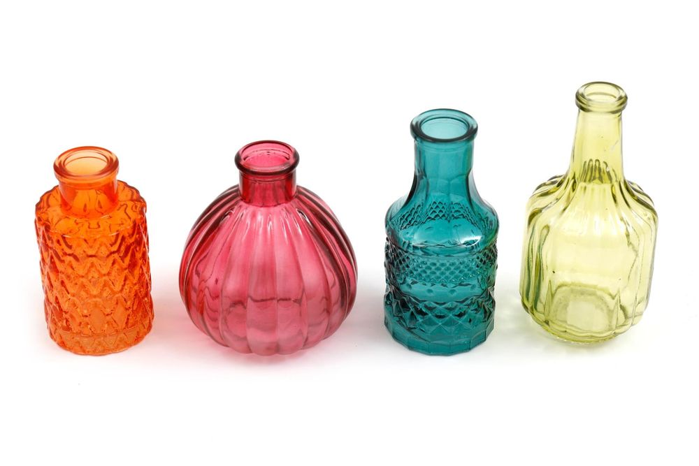 Premium Boho Posy Vase Bottles - Set of 4 | High-quality Glass | Stunning Décor