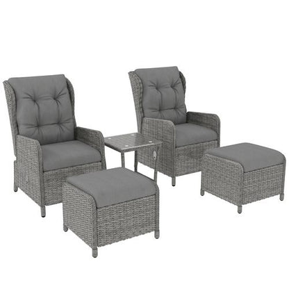 Outsunny Recliner Rattan Garden Furniture w/ Two-tier Table, Light Grey