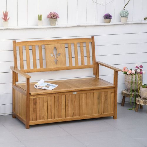 2 Seater Wood Garden Storage Bench Outdoor Storage Box Natural