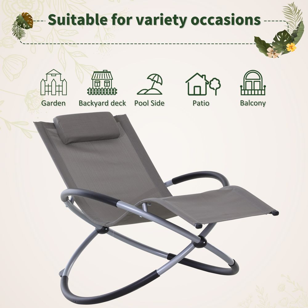 Outdoor Orbital Lounger Zero Gravity Chaise Foldable Rocking Chair & Pillow Rock