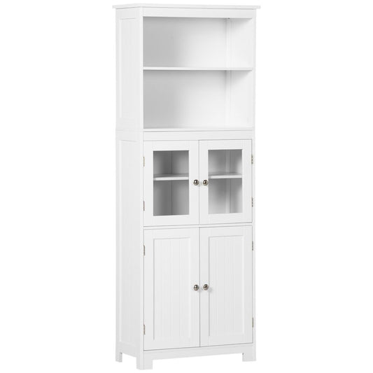 Homcom Kitchen Cupboard Storage Cabinet Adjustable Shelves, Glass Doors, White