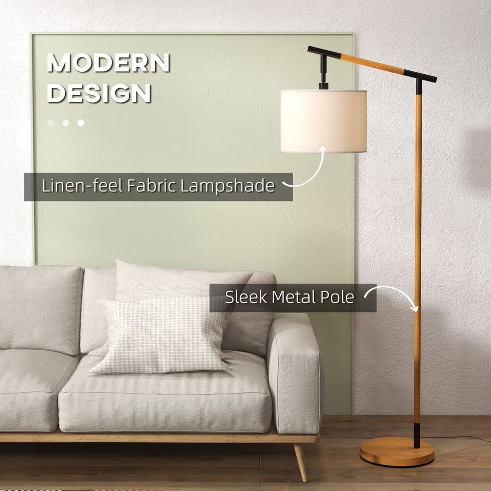 HOMCOM Floor Lamp: 350° Rotating Lampshade, LED Bulb, Brown - Professional Quality
