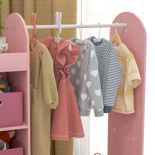 AIYAPLAY Kids Cloth Rail with Storage Shelf, Boxes, Mirror for Bedroom