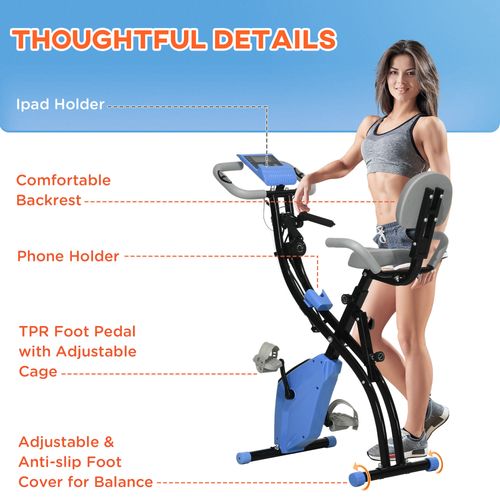 HOMCOM 2-In-1 Folding Exercise Bike with 8-Level Magnetic Resistance