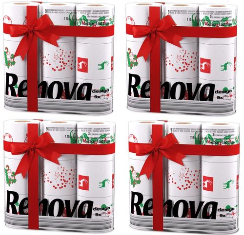 Renova 9 / 18 / 27 / 36 / 45 White Print 2 Ply Xmas Toilet Tissue Rolls