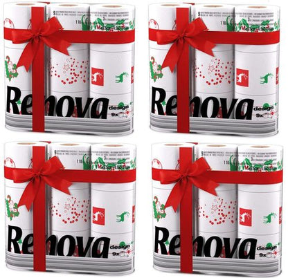 Renova 9 / 18 / 27 / 36 / 45 White Print 2 Ply Xmas Toilet Tissue Rolls
