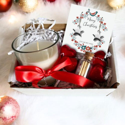 Small Merry Christmas Star Gift Hamper - Silver Star Drop Earrings, Chocolates & Candle