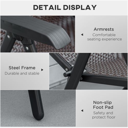 Set of 2 Outdoor Patio PE Rattan Dining Armrests Chair Adjustable Red Brown