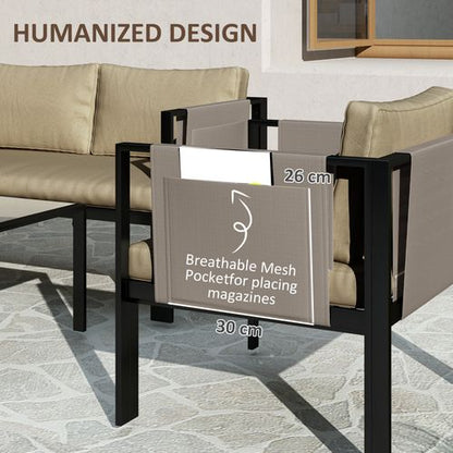 Outsunny 4 Piece Garden Sofa Set w/ Tempered Glass Coffee Table Khaki