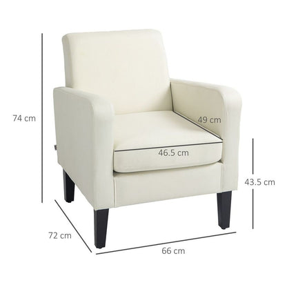 HOMCOM Modern Armchair Accent Chair with Rubber Wood Leg for Bedroom Cream White