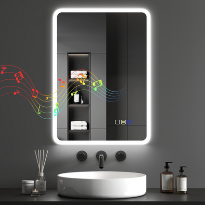 HOMCOM 500 x 700 mm Bluetooth Bathroom Mirror with LED Lights Wall Mounted