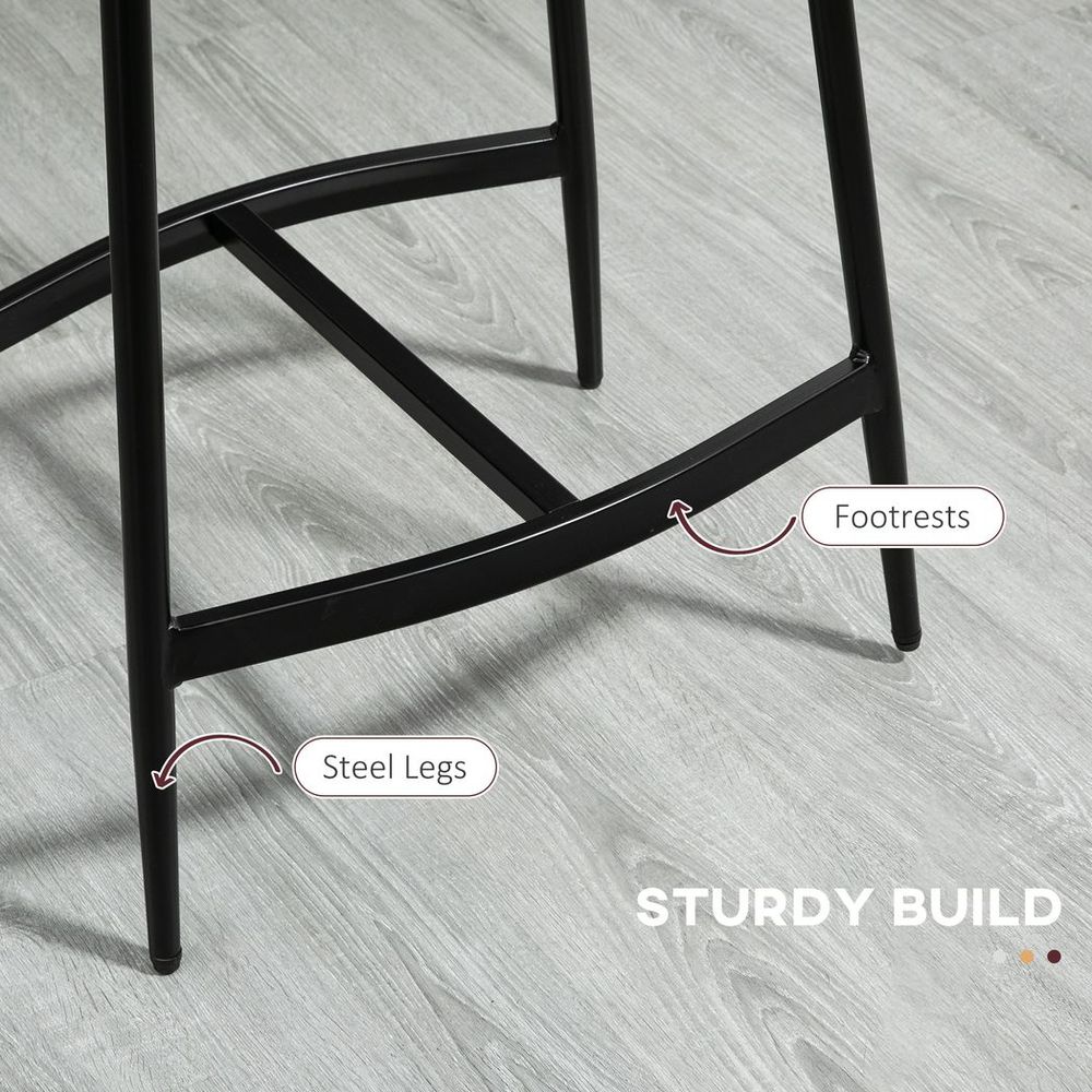 HOMCOM Upholstered Bar Stools Set of 2 - Curved Seat - Grey