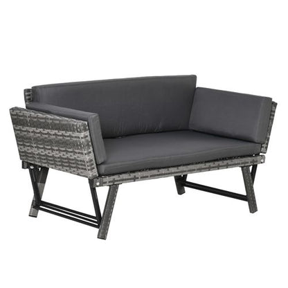 2 in 1 Rattan Folding Daybed Sofa Grey w/Cushion
