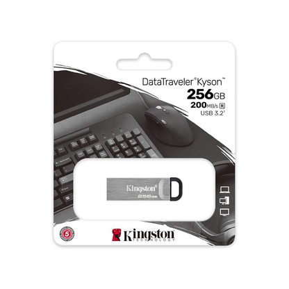 Kingston DataTraveler Kyson USB 3.2 Gen 1 Flash Drive 256GB - Stylish Capless Metal Case