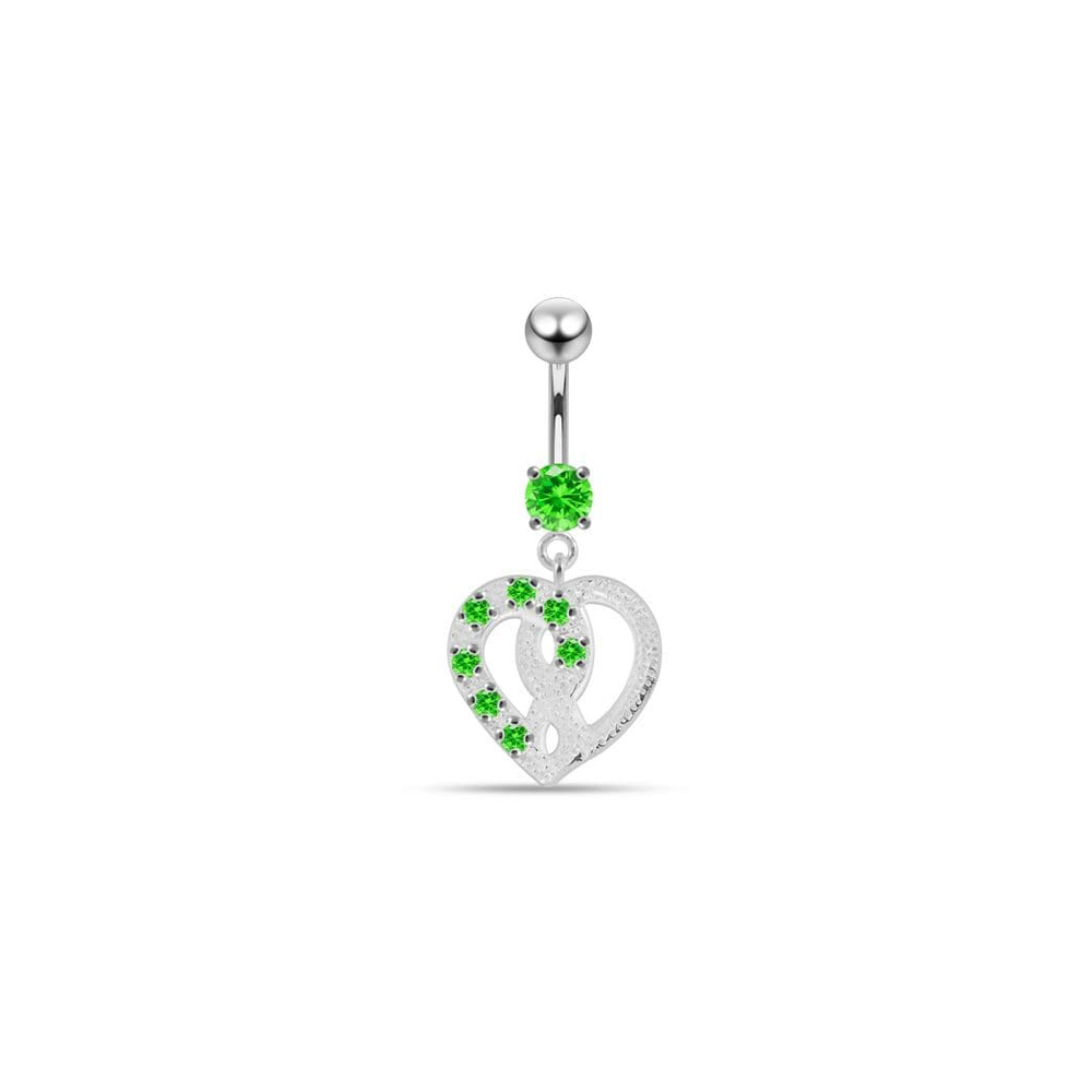 Jeweled Love Twin Hearts Sterling Silver Belly Button Piercing