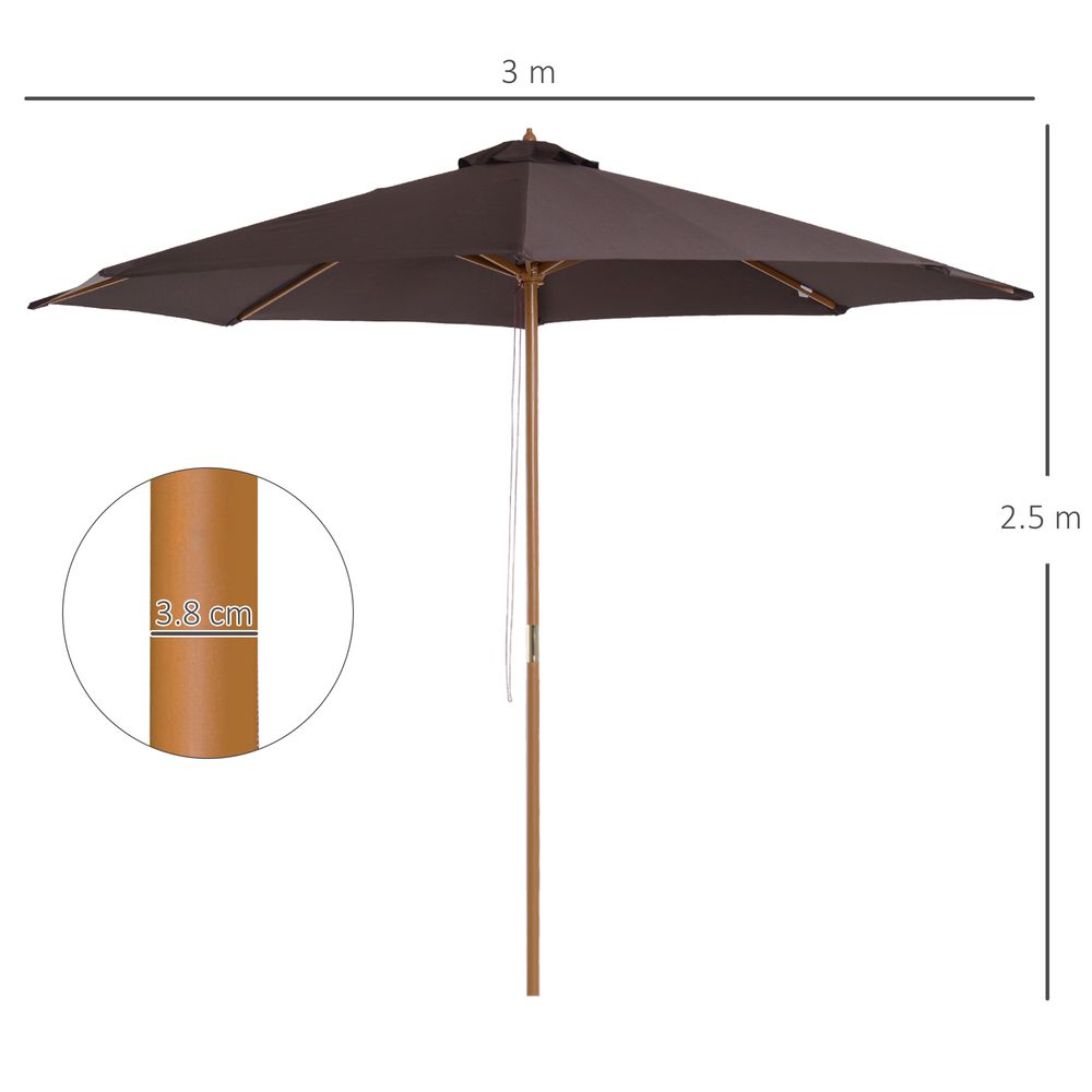 Premium 3m Bamboo Wooden Patio Umbrella - Outdoor Sunshade Canopy - Professional Quality
