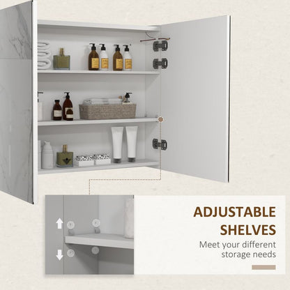 kleankin Wall Mounted Bathroom Storage Cupboard with Mirror, LED Light, USB