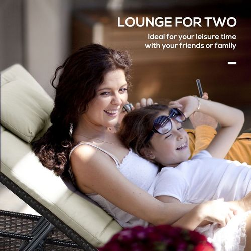 2 Seater Double Rattan Sun Lounger Recliner Day Bed Wicker Sofa Outsunny