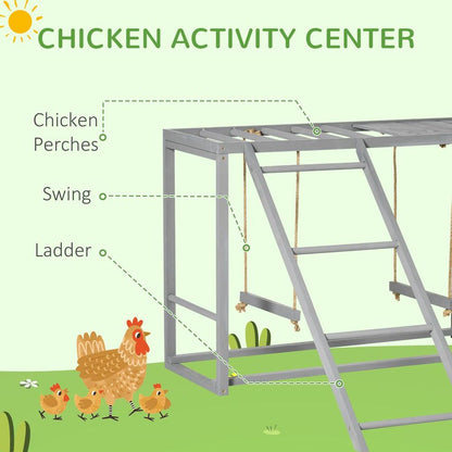 PawHut Chicken Activity Play Chicken Coop with Swing Set for 3-4 Birds, Grey