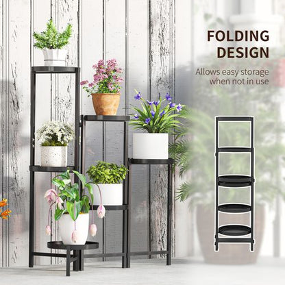 Outsunny 3 Tier Foldable Corner Plant Stand for Indoor Outdoor, Black