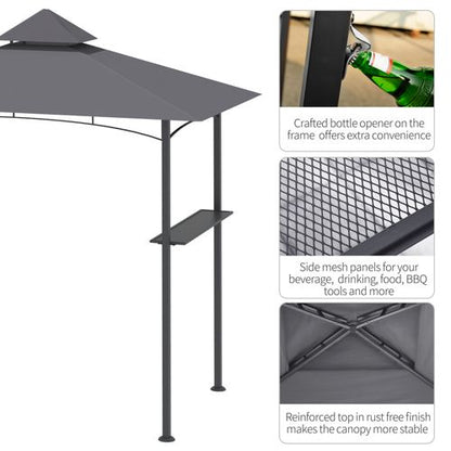 2.5M 8ft New Double-Tier BBQ Gazebo Grill Canopy Barbecue Grey