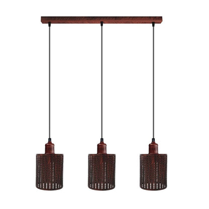Vintage Rustic Red Pendant Light - Industrial Metal Brushed Cage Lamp Shade - E27 Base - High Quality and Stylish - Perfect for Any Room