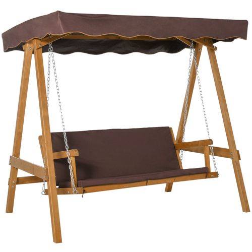 3 Seater Swing Chair & Adjustable Canopy, Wooden Hammock Bench Brown