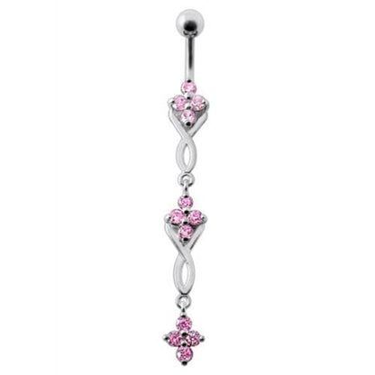Fancy Jeweled Dangling SS Bar Navel Ring Body Jewelry