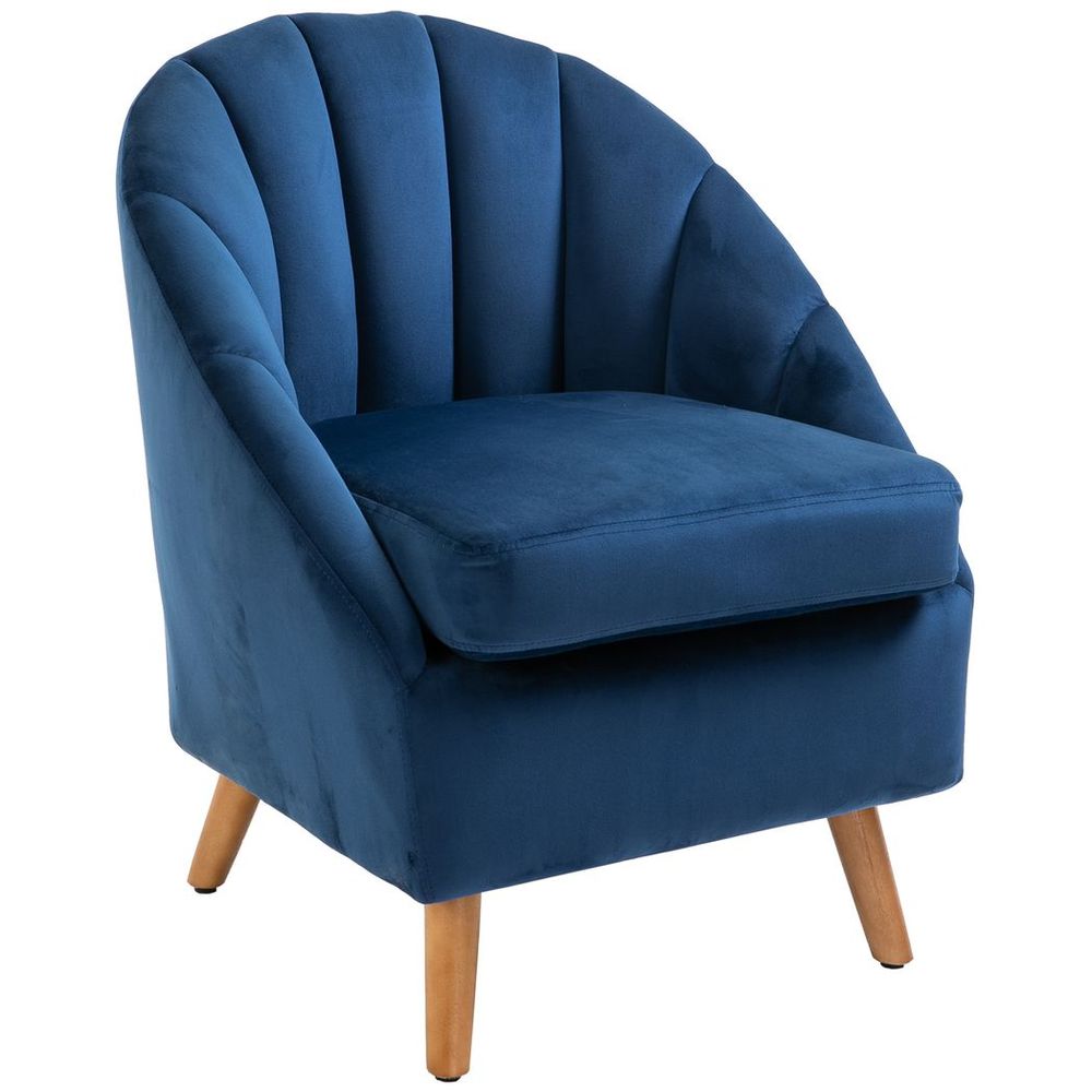 HOMCOM Velvet Fabric Single Sofa Accent Chair Solid Wood Leg Upholstered Blue