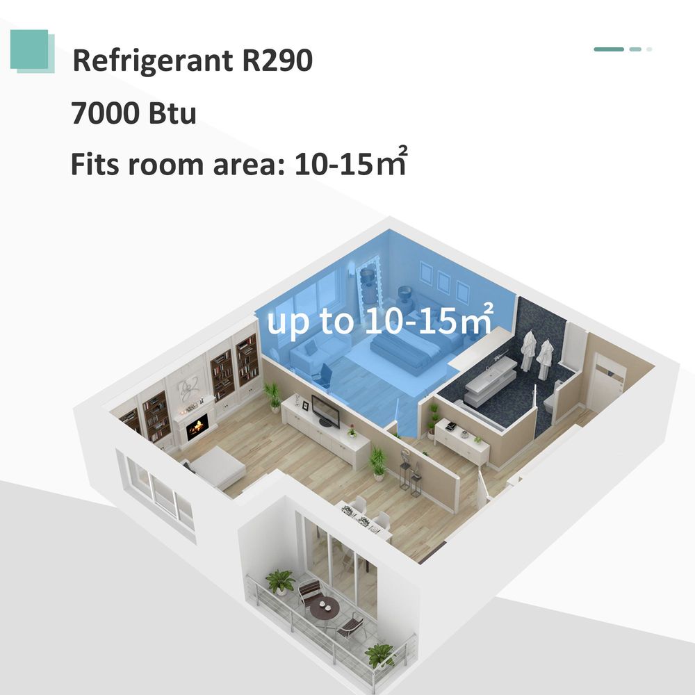 HOMCOM 4-In-1 Portable Air Conditioner, White Air Conditioning Unit, with Remote Control Wheels Cooling Dehumidifying Ventilating - 7000BTU