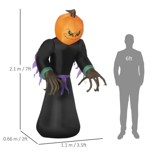 Homcom Inflatable 2.1m Tall Pumpkin Man Halloween Yard Decoration Light Up