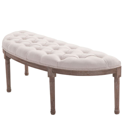 HOMCOM Button-Tufted Half-Circle Bench Ottoman | Cream | Padded Seat | Premium Quality