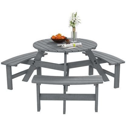 Outsunny 6 Person Fir Wood Table Bench Set Outdoor Garden Patio, Grey