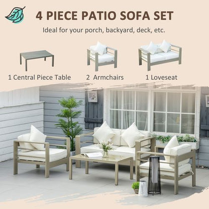 4 PCs Aluminium Garden Furniture Set w/ Thick Padded Cushion