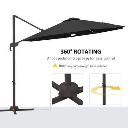 Outsunny 3m LED Cantilever Parasol Outdoor with Base Solar Lights Dark Grey