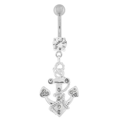 Jeweled Anchor with Rope Dangling Navel Belly Ring