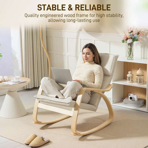 HOMCOM Comfortable Relax Rocking Chair with High Back, Cream White