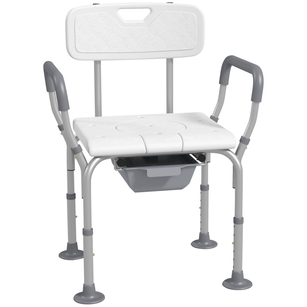 HOMCOM 3-in-1 Shower Chair Adjustable Bedside Commode Raised Toilet Seat White