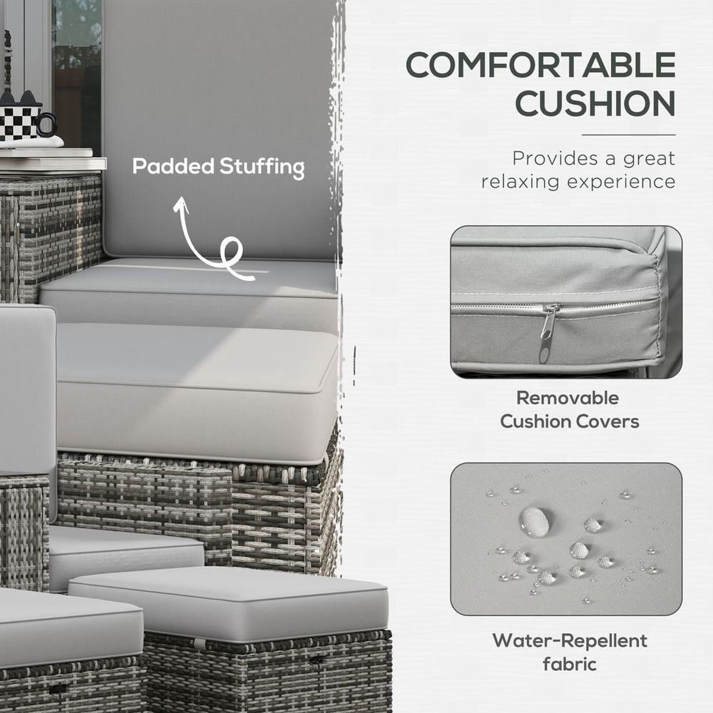 Outsunny Recliner Rattan Sun Lounger Set - Grey: Reclining Chairs, Storage, Tea Table & Footstools!