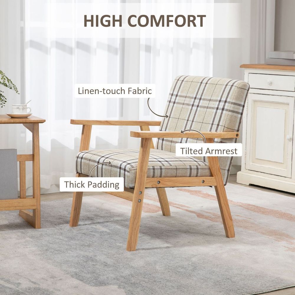 HOMCOM Modern Accent Chairs Upholstered Linen-Feel Living Room Chair Beige