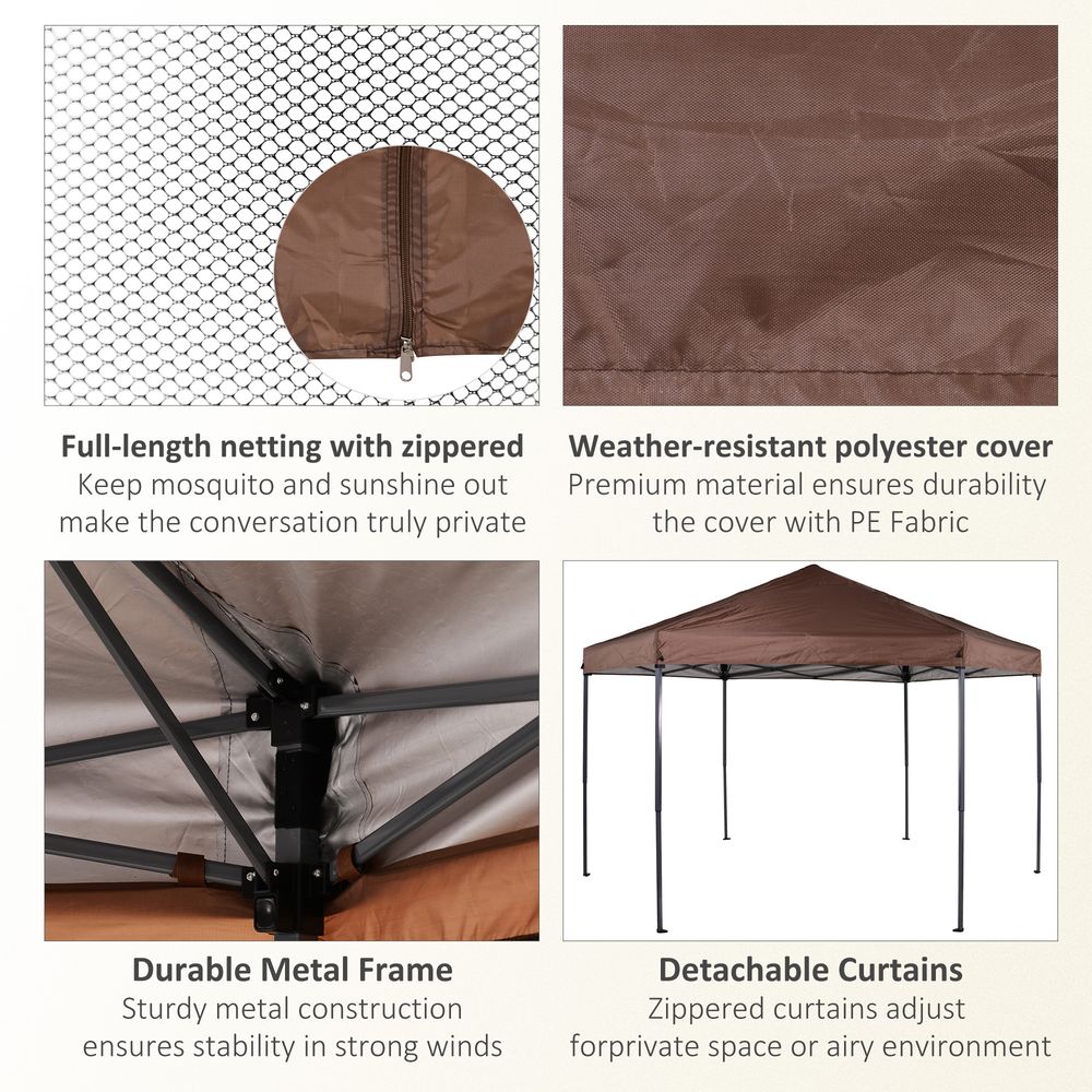 Hexagonal Garden Gazebo Shelter Adjustable with Mosquito Net Brown