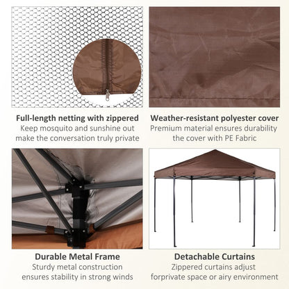 Hexagonal Garden Gazebo Shelter Adjustable with Mosquito Net Brown