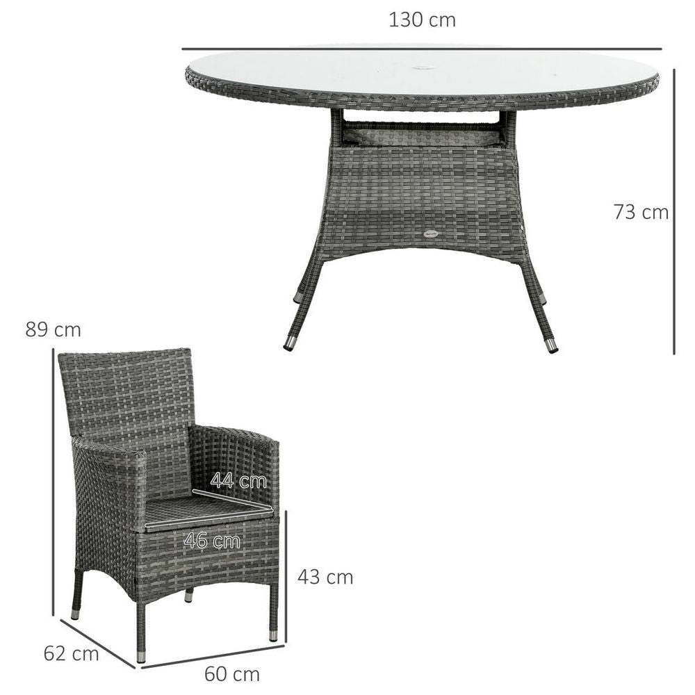 Outsunny 6-Seater Rattan Garden Furniture Set, Glass Tabletop - Mixed Grey
