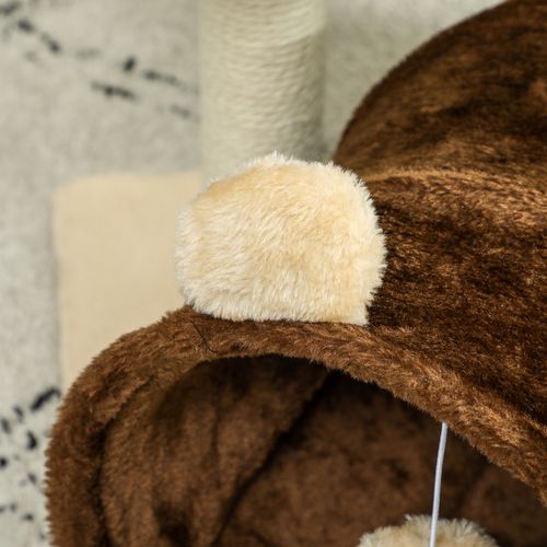 PawHut Cat Tree w/ Scratching Post, Bed, Cat Tunnel, Toy Ball, Dark Brown