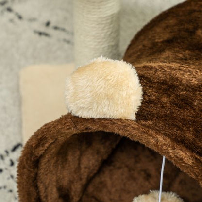 PawHut Cat Tree w/ Scratching Post, Bed, Cat Tunnel, Toy Ball, Dark Brown