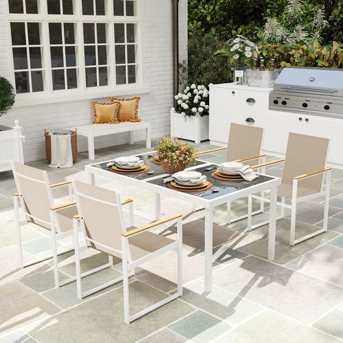 Outsunny 5 Piece Garden Table and Chairs with Tempered Glass Table Top