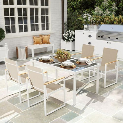 Outsunny 5 Piece Garden Table and Chairs with Tempered Glass Table Top